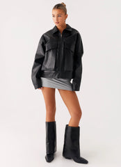 Lula Tassle Faux Leather Bomber Jacket - Black