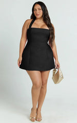 Dante Mini Dress - Halter Neck Tie Tulip Skirt Dress in Black