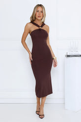 Gilded Nights Midi Dress Brown