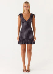 Acacia Mini Dress - Black Polkadot
