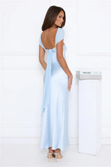 Starry Enchant Satin Strapless Maxi Dress Blue