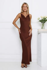 Effortless Appeal Satin Maxi Dress Brown