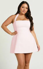 Dante Mini Dress - Halter Neck Tie Tulip Skirt Dress in Pink