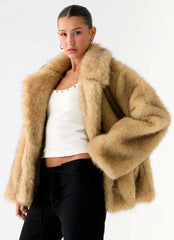 Milika Faux Fur Coat - Beige