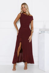 Effortless Story Off Shoulder Mesh Midi Dress Wine