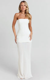 Keyla Maxi Dress - Strapless Contrast Skirt Dress in Ivory