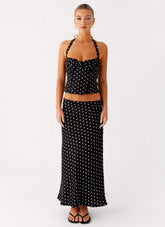 Breanne Midi Skirt - Black Polka Dot