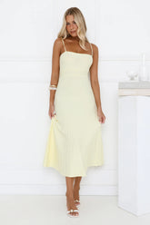 Tennis Club Knit Pleated Midi Dress Yellow