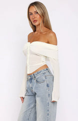 Mood Forever Long Sleeve Off Shoulder Top Cream