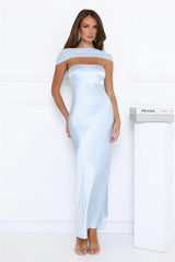 Starry Enchant Satin Strapless Maxi Dress Blue