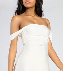 Classics Lover Off-The-Shoulder Satin A-Line Mini Dress