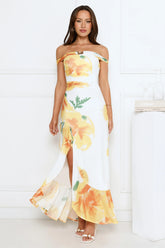 Crown Affair Off Shoulder Mesh Maxi Dress White