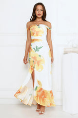 Crown Affair Off Shoulder Mesh Maxi Dress White