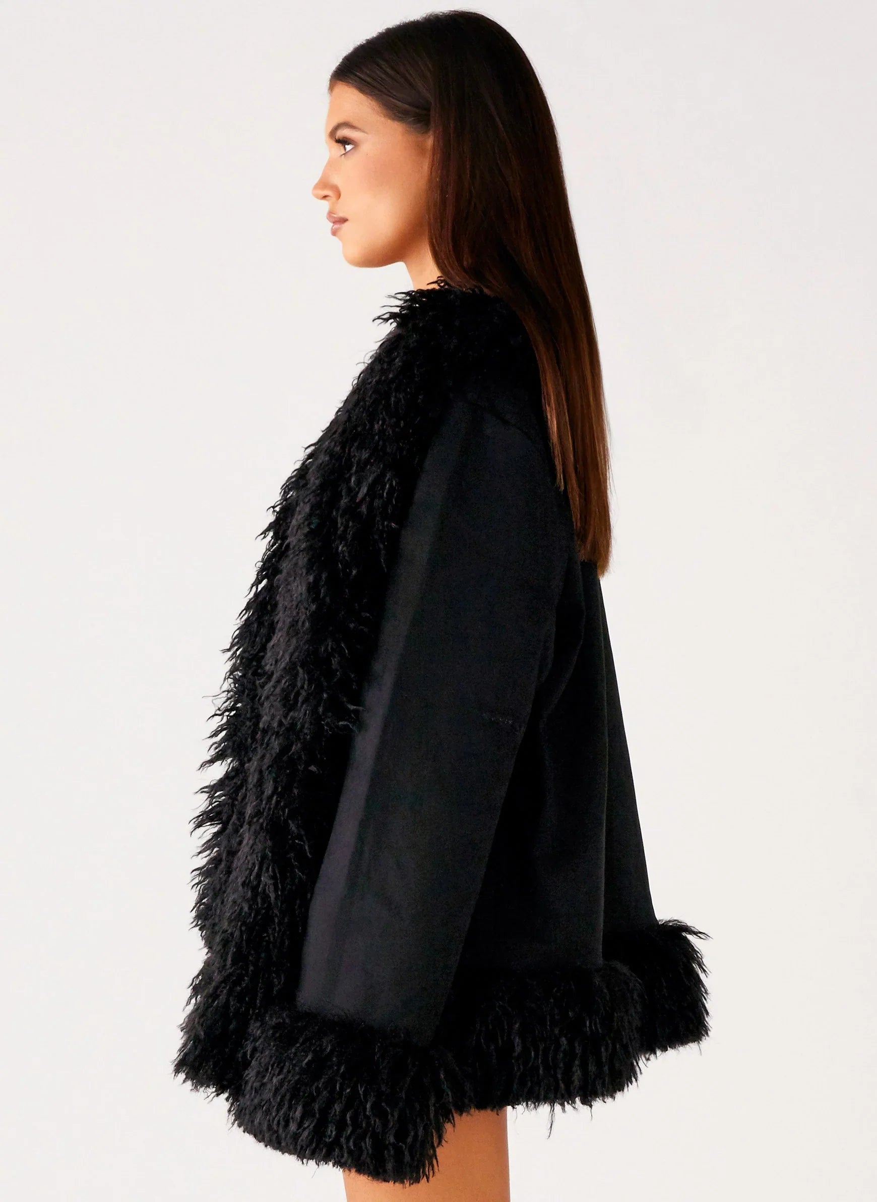 Carmelita Faux Fur Trim Jacket - Black