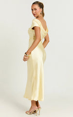 Menette Midi Dress - Short Sleeve Low Back Dress in Butter